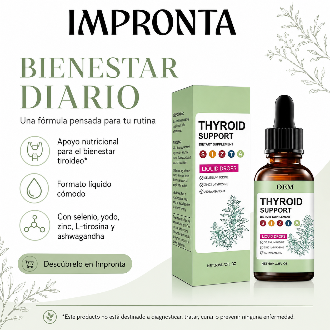 Suplemento Tiroideo en Gotas con Yodo, Selenio y Ashwagandha | Impronta