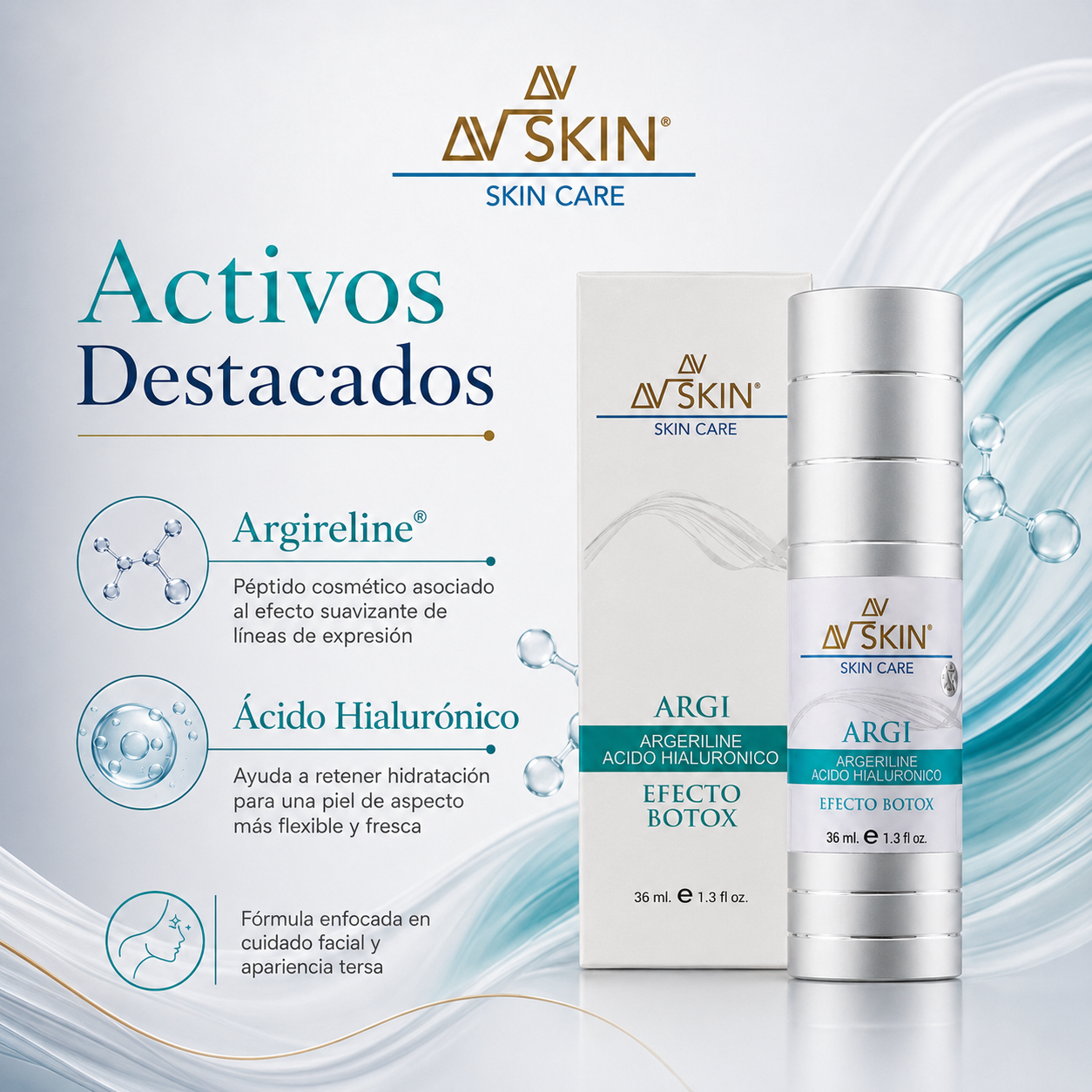 ARGI AV Skin – Argireline + Ácido Hialurónico | Efecto Tensor Facial