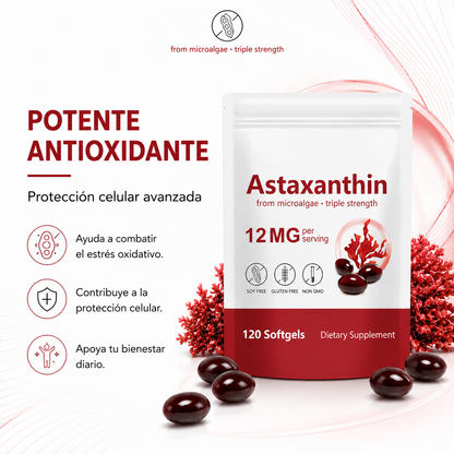 Astaxanthin Glow 12MG – Antioxidante Natural para Piel, Vista y Bienestar
