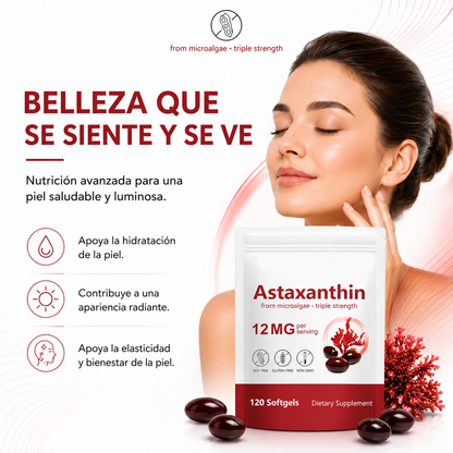 Astaxanthin Glow 12MG – Antioxidante Natural para Piel, Vista y Bienestar