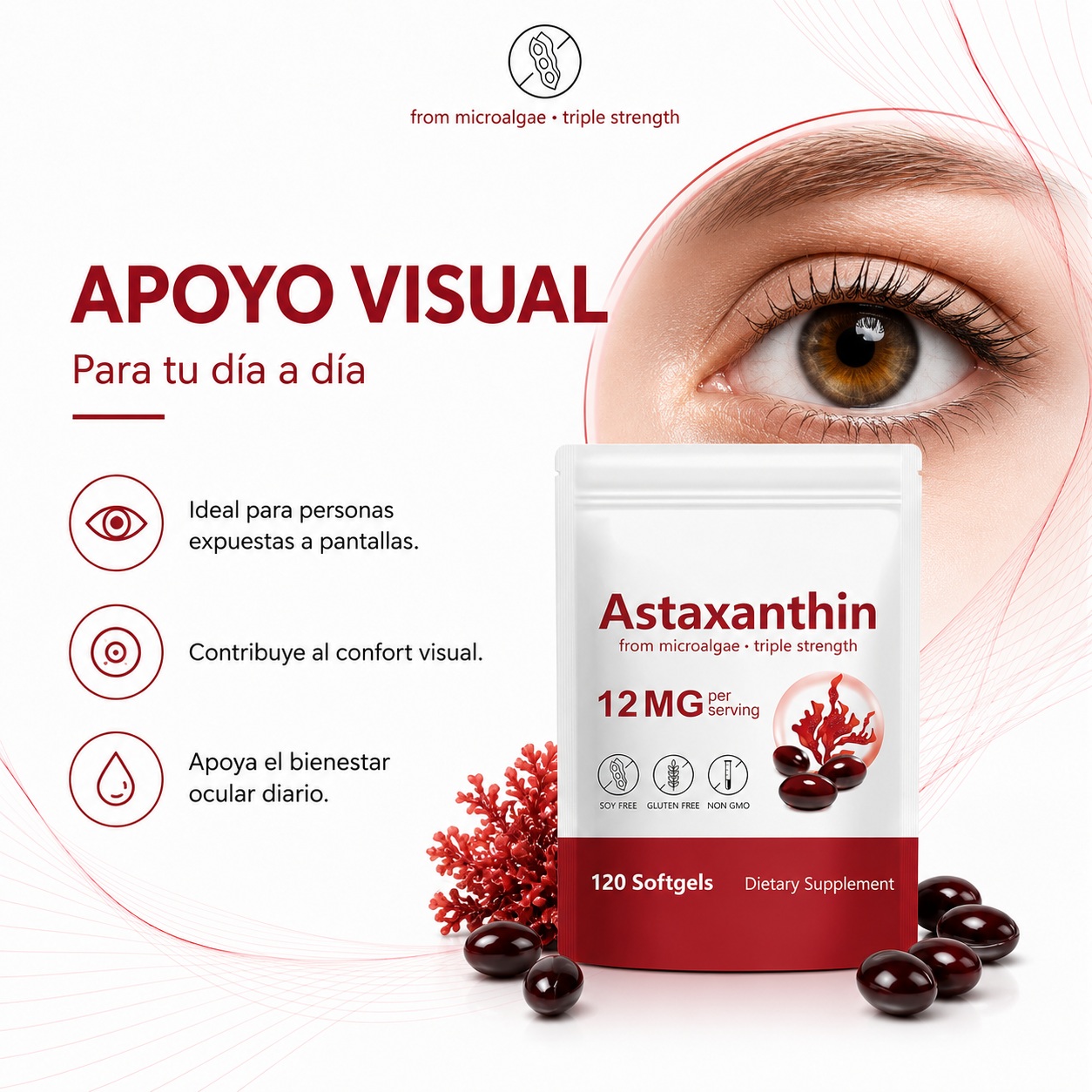 Astaxanthin Glow 12MG – Antioxidante Natural para Piel, Vista y Bienestar